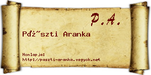 Pászti Aranka névjegykártya